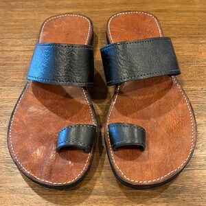 Handmade in Haiti Leather Slip-On Sandals, Black, Size 9